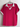 Red polo shirt with white collar and trim on a hanger against a white background