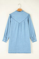 light denim dress in beige background