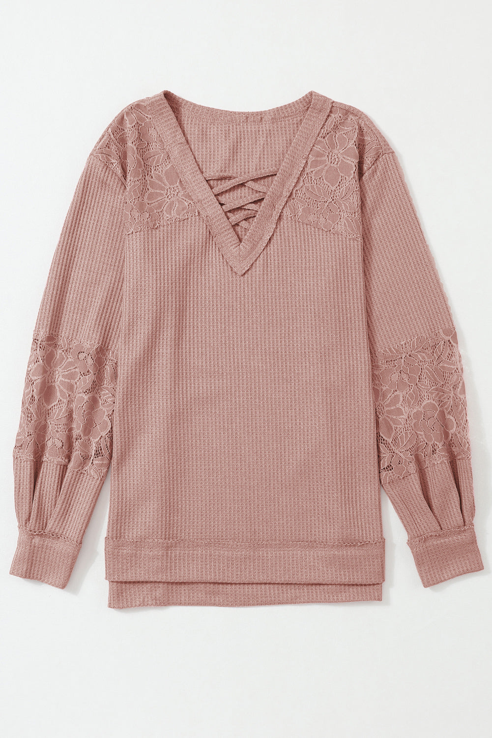 Pink Lace Waffle Patchwork Top Top Private Label