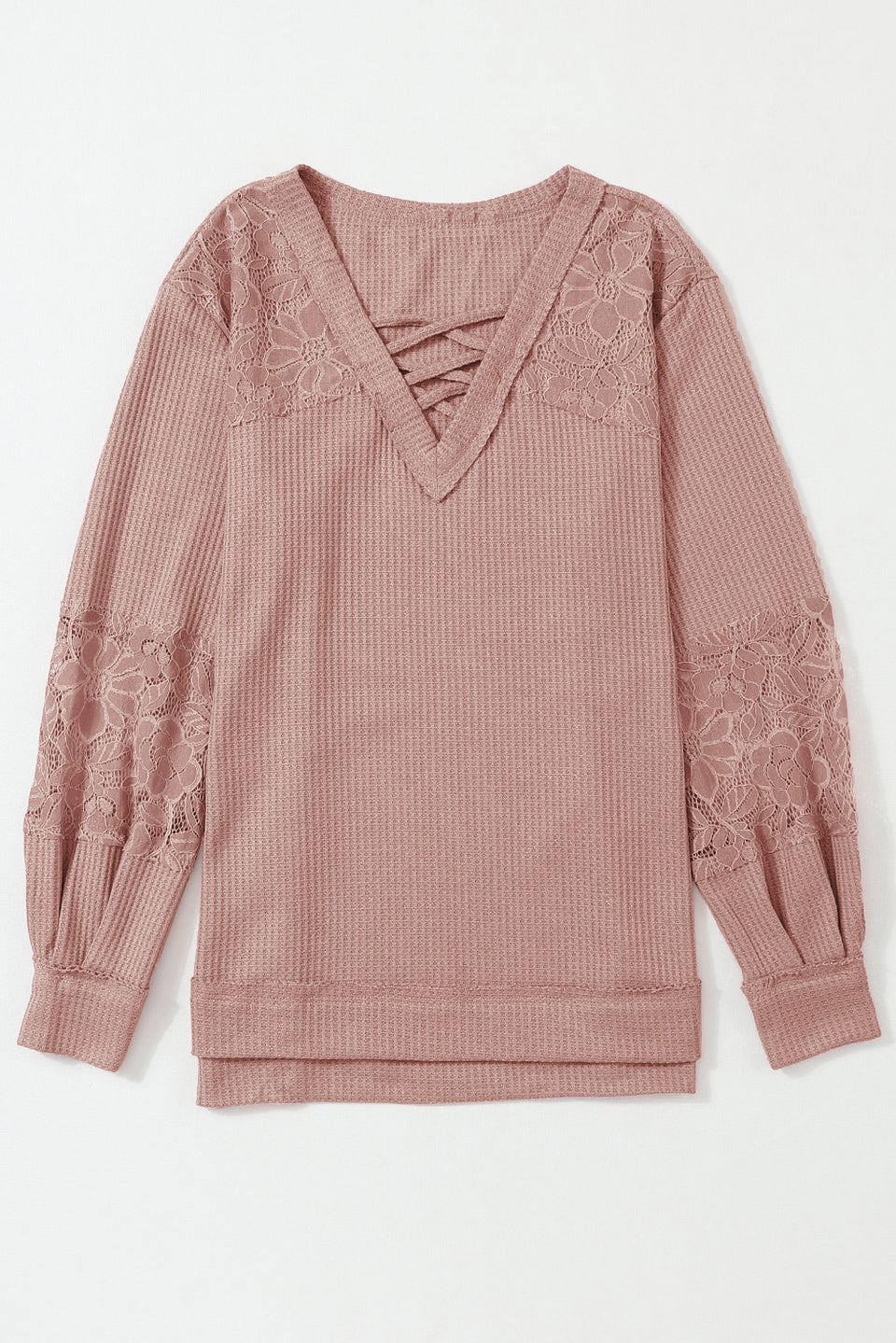 Pink Lace Waffle Patchwork Top Top Private Label