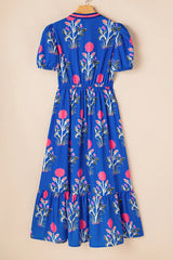 Blue dress with floral pattern on a beige background