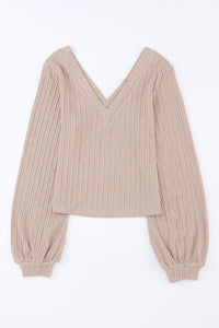 Khaki Knitted Jacquard V Neck Top Private Label S