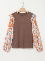 /Coffee/ Michelle Floral Sleeve Blouse Top Private Label S Coffee