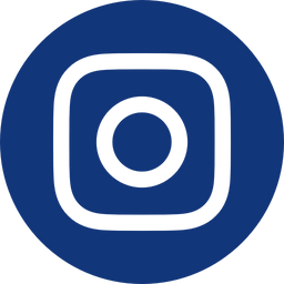 White Instagram logo on a blue circle