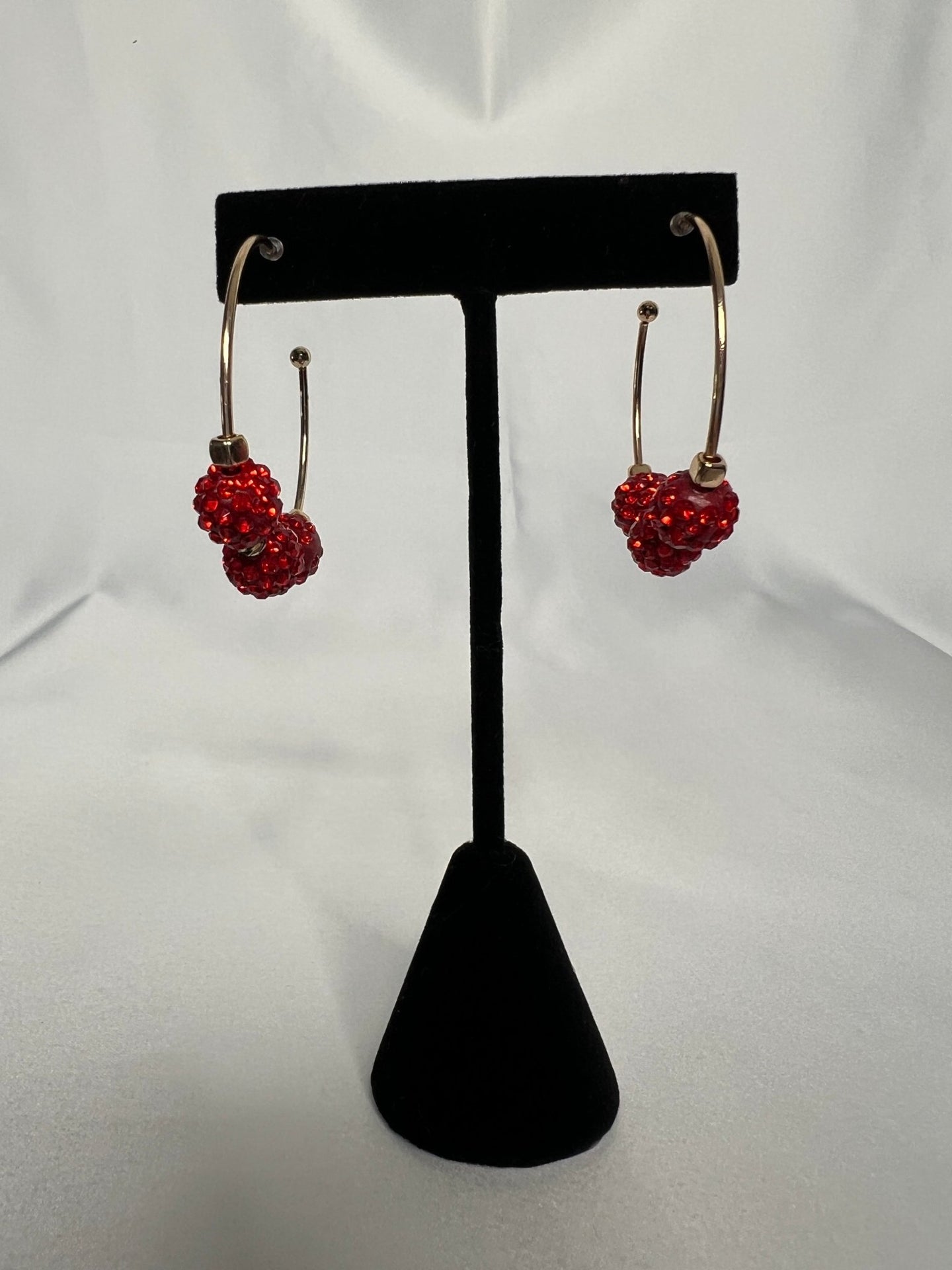 /Red/ Rhinestone Ball Hoops - Simply Amy