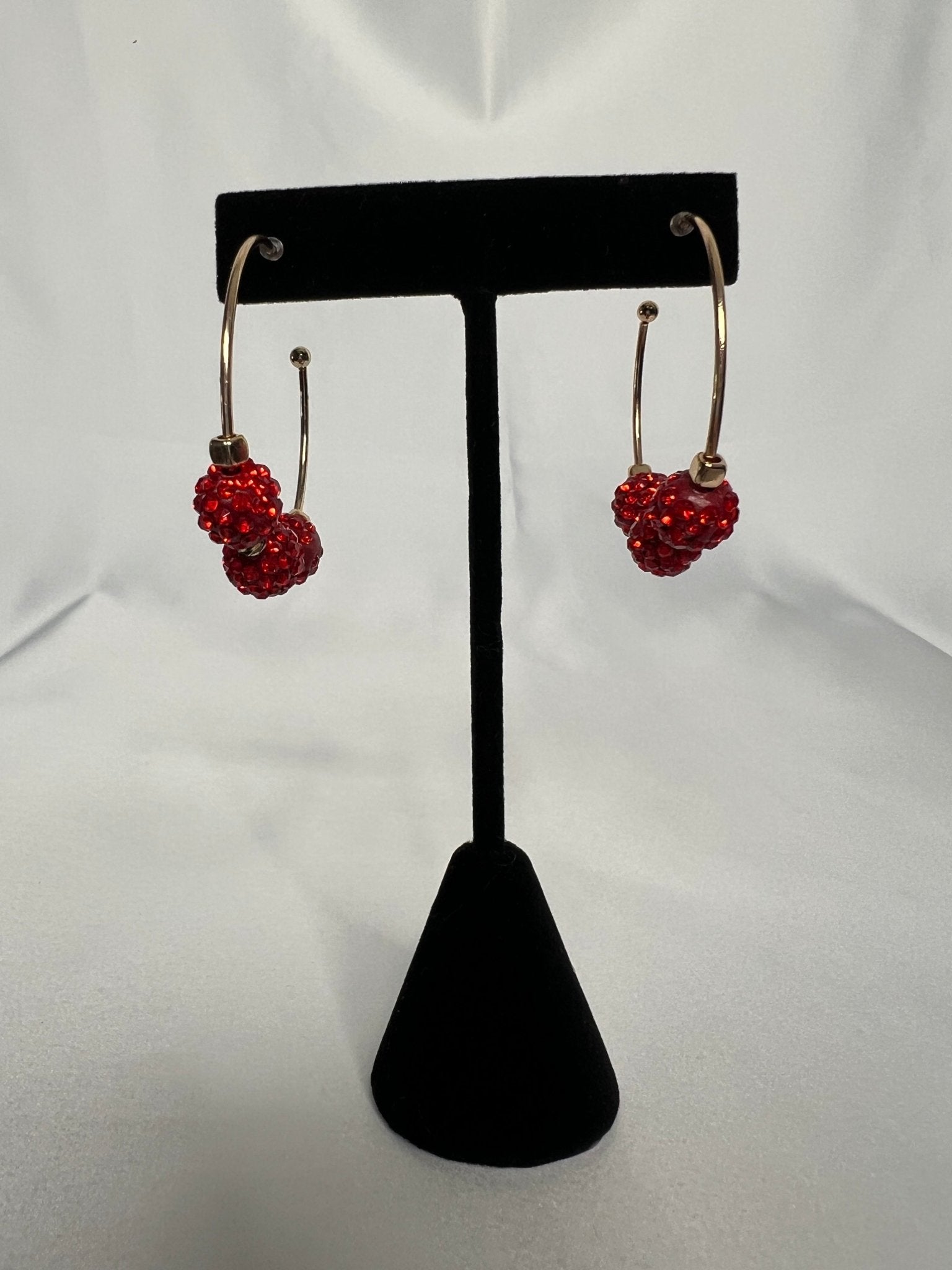 /Red/ Rhinestone Ball Hoops - Simply Amy