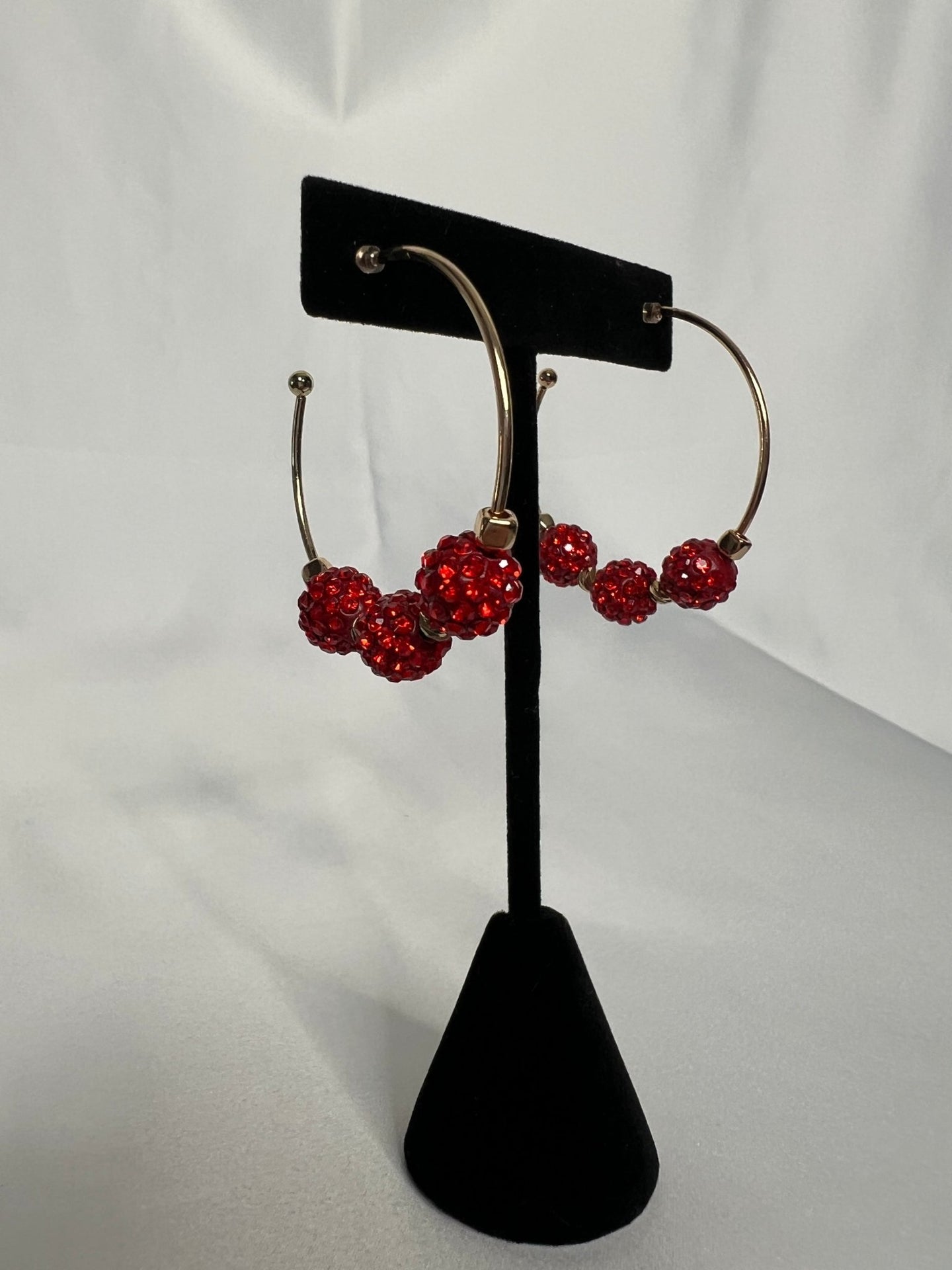 /Red/ Rhinestone Ball Hoops - Simply Amy