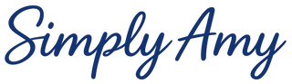 Blue 'Simply Amy' logo on a white background