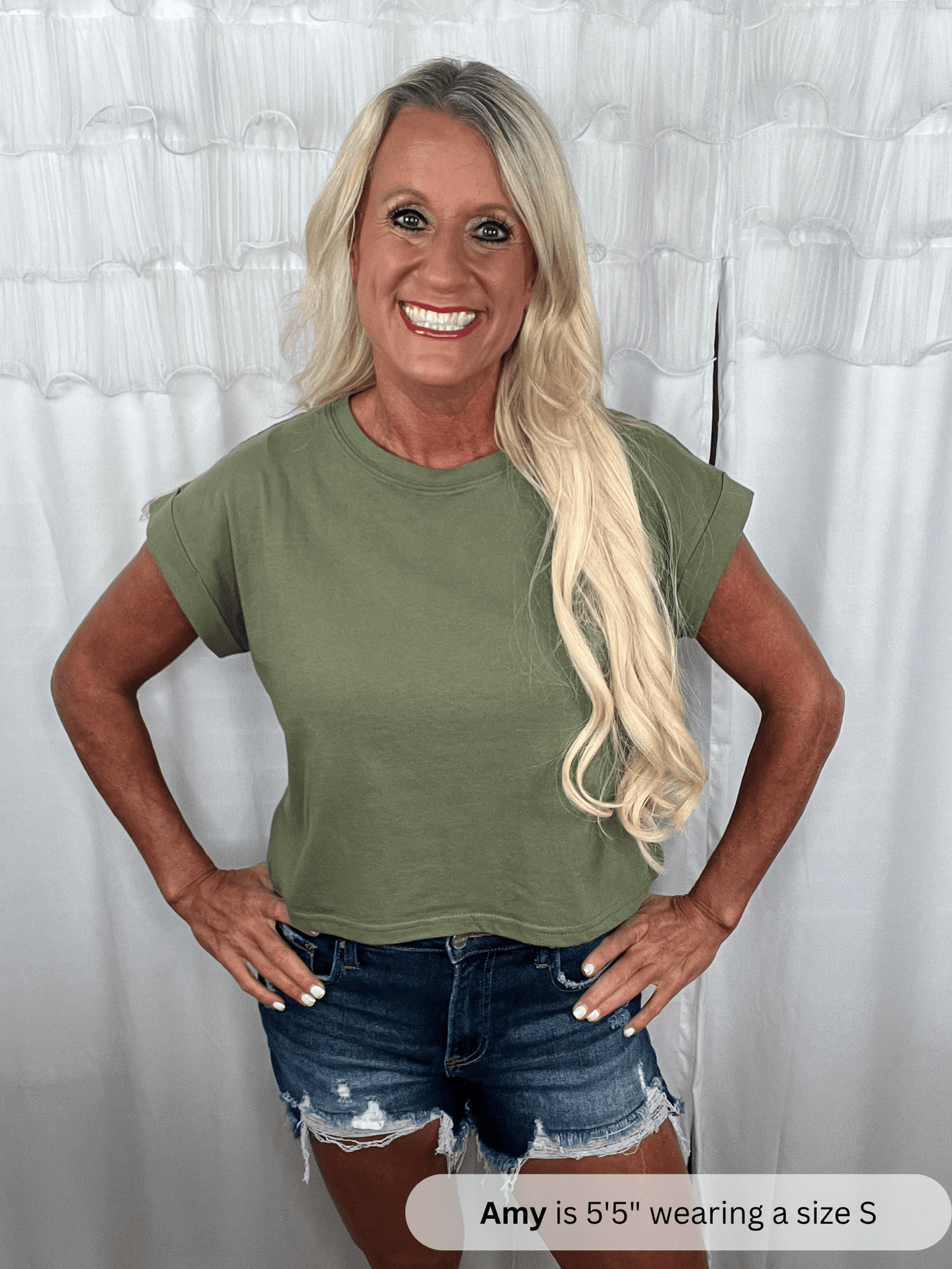 /Olive/ Zenana Folded Sleeve Top - Simply Amy